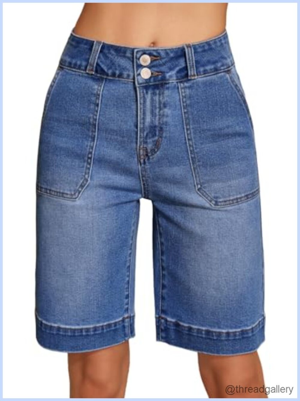 High Waisted Bermuda Jean Shorts for Women Double Button Tummy Control